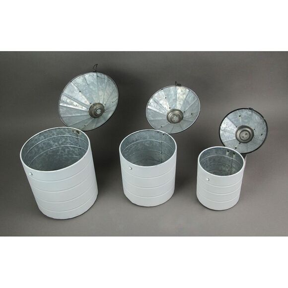 Set of 3 Black and White Vintage Farmhouse Tin Silo Canisters - Picture 3 of 3